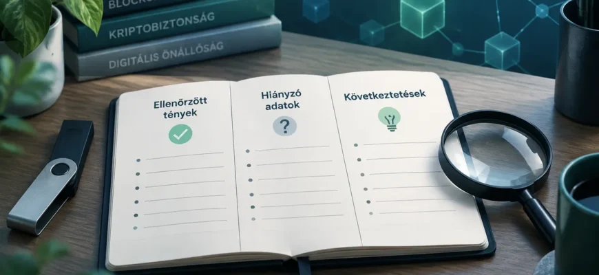 Bizonyítéknapló ellenőrzött tényekkel és kockázati megjegyzésekkel kriptós projektek vizsgálatához