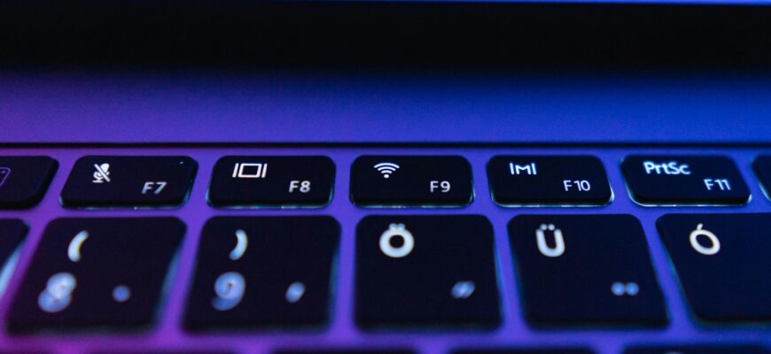 A close up view of a laptop keyboard